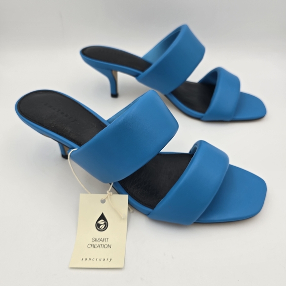 Sanctuary Likely Padded Puff Leather Slide Sandals, Blue Wire, Women's 11M, NWT! - Picture 1 of 16